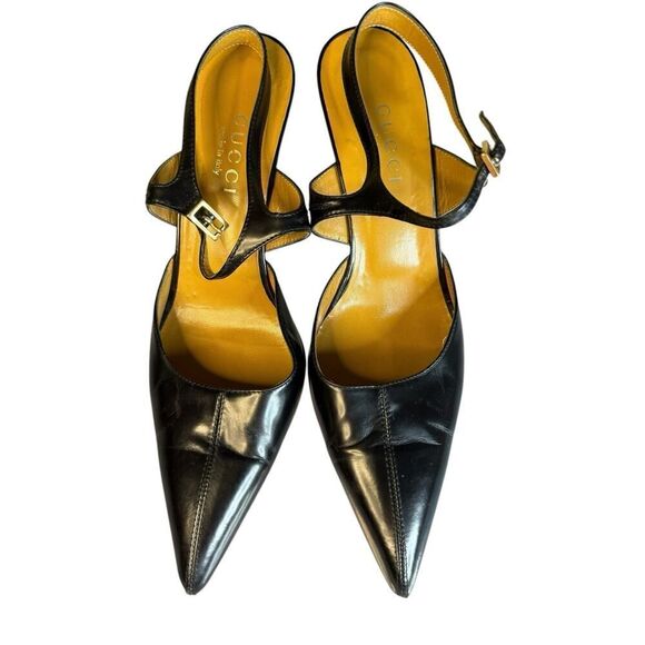 VTG Gucci Scarpa Aperta Pelle Ankle Strap Pumps Size 39.5/9.5 3.5" heel - Picture 2 of 13